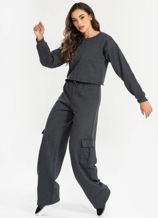 Meu Jeans - Cropped Moletom Manga Longa Evy Mescla Escuro 3