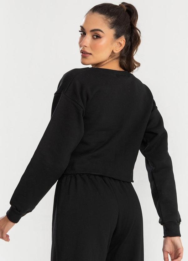 Meu Jeans - Cropped Moletom Manga Longa Evy Preto 2