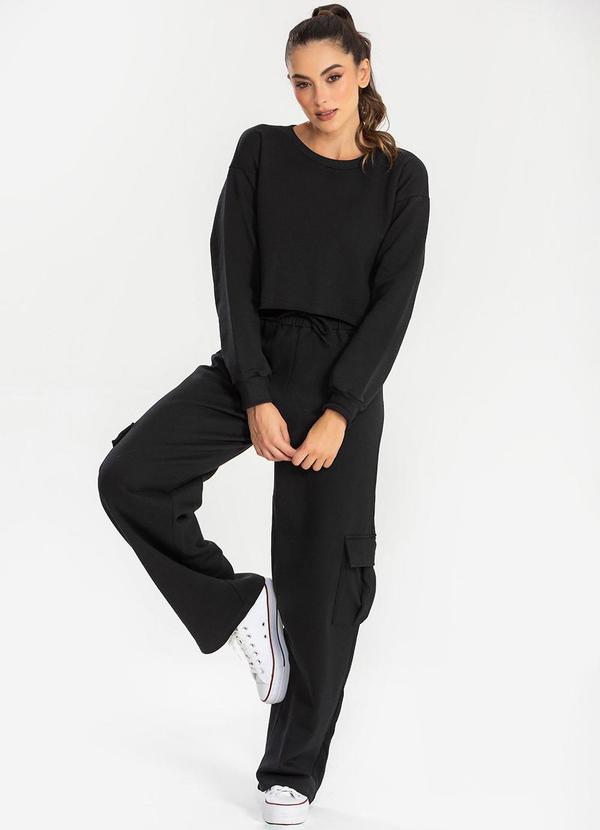 Meu Jeans - Cropped Moletom Manga Longa Evy Preto 3