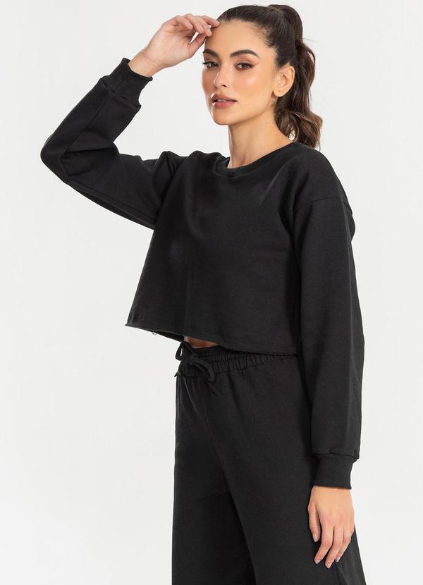Meu Jeans - Cropped Moletom Manga Longa Evy Preto 4
