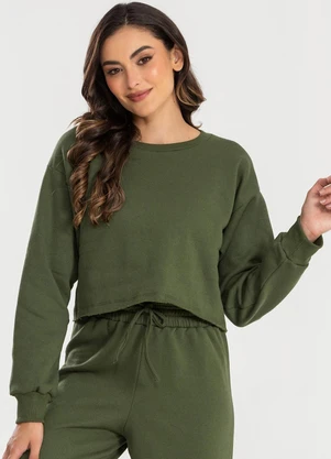 Meu Jeans - Cropped Moletom Manga Longa Evy Verde Militar - MEU JEANS