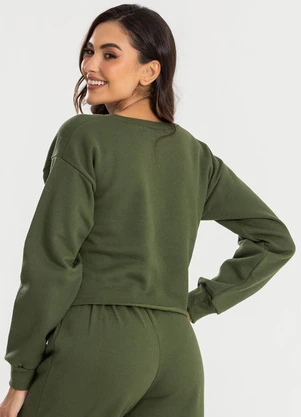 Meu Jeans - Cropped Moletom Manga Longa Evy Verde Militar - MEU JEANS