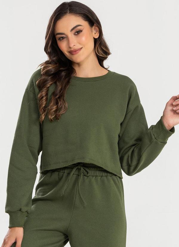 Meu Jeans - Cropped Moletom Manga Longa Evy Verde Militar