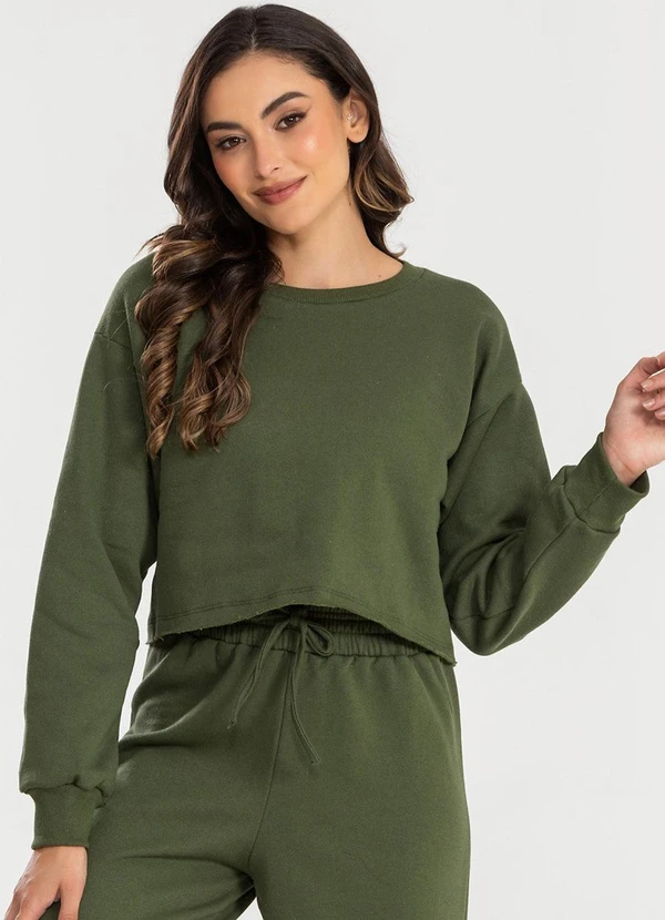 Meu Jeans - Cropped Moletom Manga Longa Evy Verde Militar