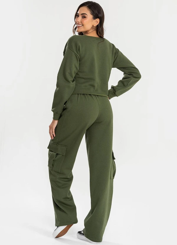 Meu Jeans - Cropped Moletom Manga Longa Evy Verde Militar 4