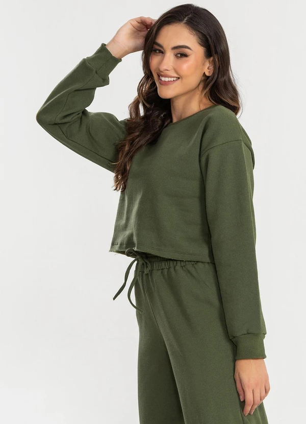 Meu Jeans - Cropped Moletom Manga Longa Evy Verde Militar 5