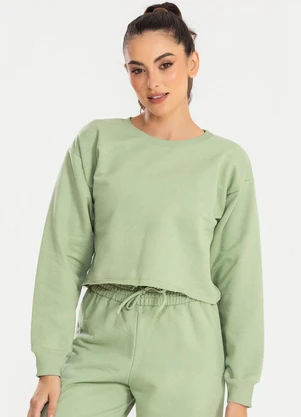 Meu Jeans - Cropped Moletom Manga Longa Evy Verde Pistache - MEU JEANS