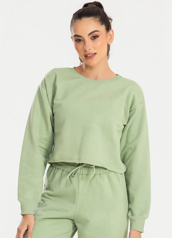 Meu Jeans - Cropped Moletom Manga Longa Evy Verde Pistache