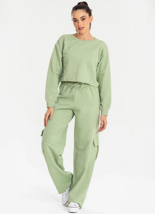 Meu Jeans - Cropped Moletom Manga Longa Evy Verde Pistache 3