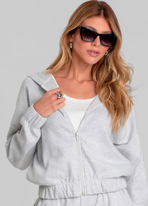 Dianna - Jaqueta com Capuz Feminino em Sudine Cinza - DIANNA