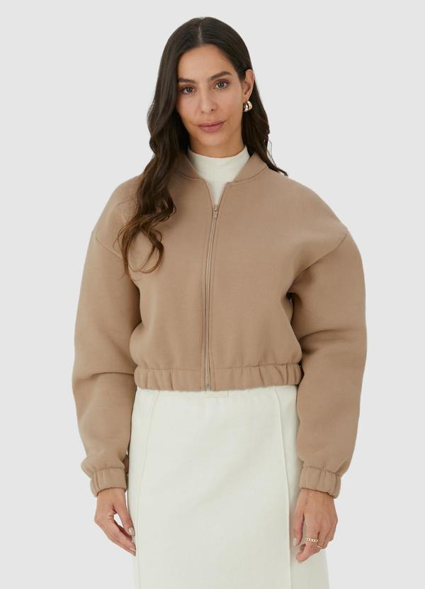 Malwee - Jaqueta Feminina Bomber em Moletom Bege