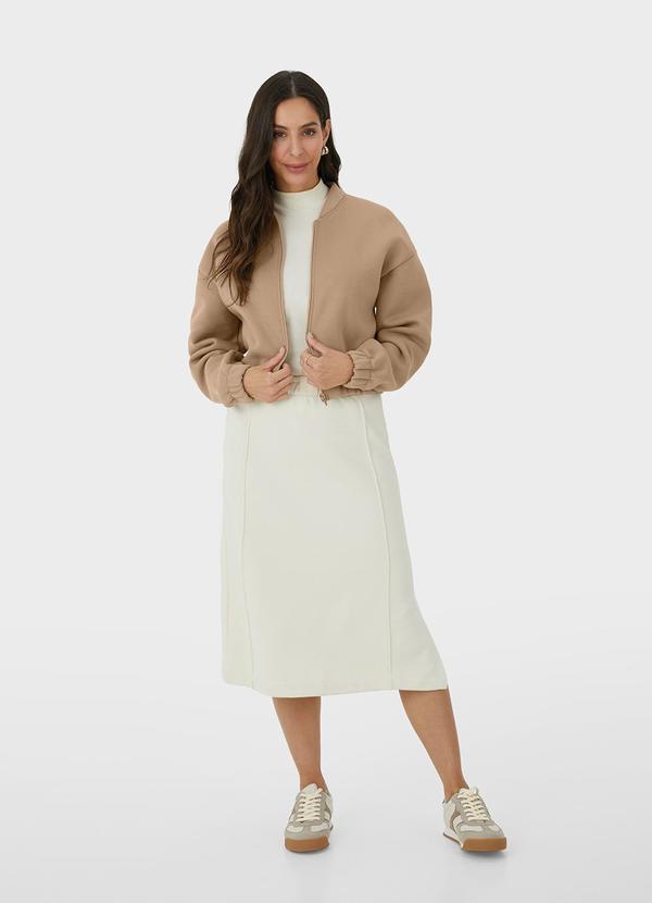 Malwee - Jaqueta Feminina Bomber em Moletom Bege 4