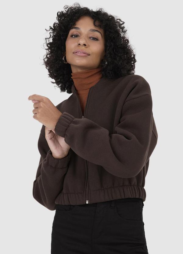 Malwee - Jaqueta Feminina Bomber em Moletom Marrom