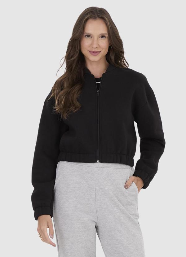 Malwee - Jaqueta Feminina Bomber em Moletom Preto