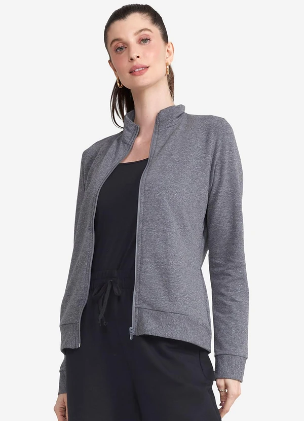 Basicamente - Jaqueta Moletom Comfort Feminina Mescla Escuro