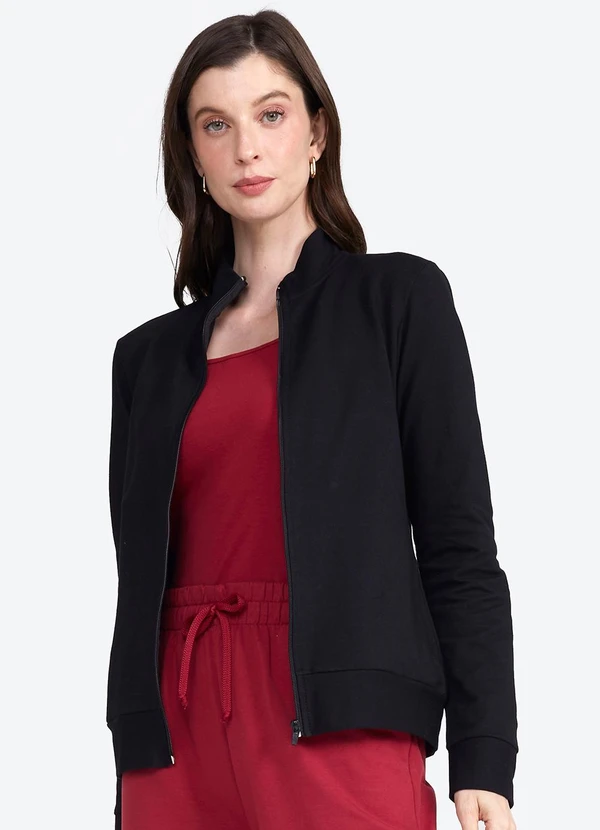 Basicamente - Jaqueta Moletom Comfort Feminina Preto