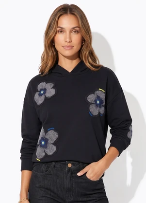 Cantão - Moletom Bordado Floral Yaya Preto - CANTÃO