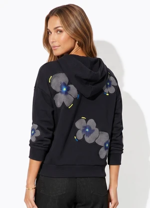 Cantão - Moletom Bordado Floral Yaya Preto - CANTÃO