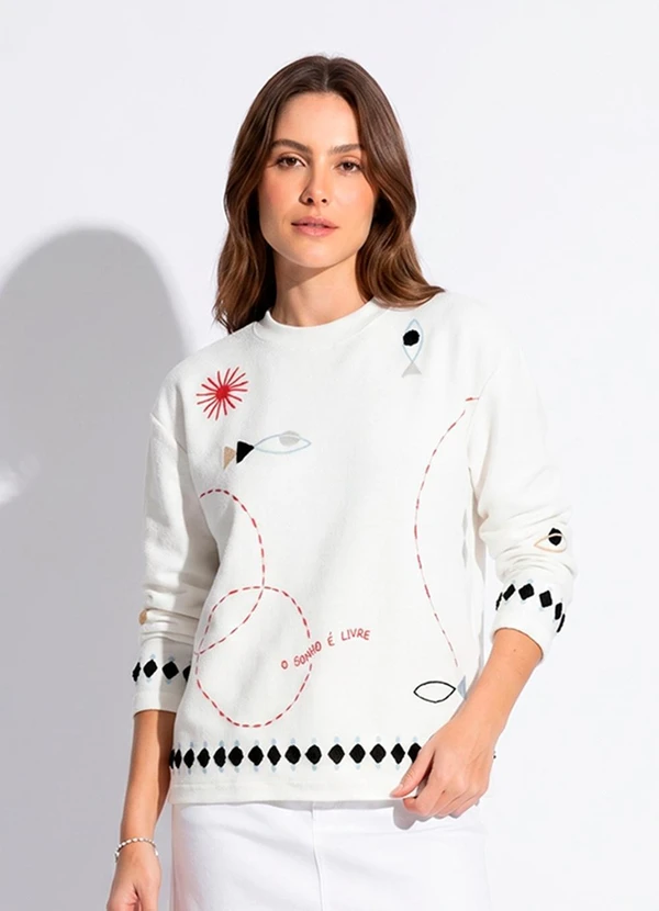 Cantão - Moletom Bordado Olho de Peixe Off White