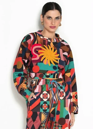 Farm - Moletom Cropped Artesanal Sol Preto - FARM