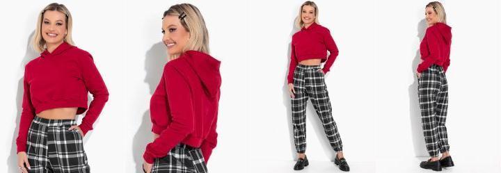 Moletom Vermelho com Capuz e Mangas Longas