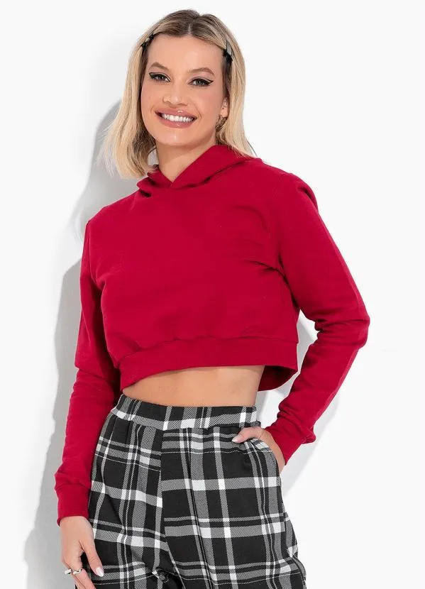 Moda Pop - Moletom Vermelho com Capuz e Mangas Longas