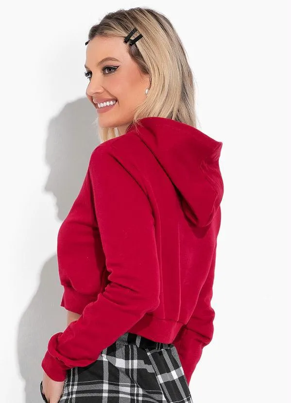 Moda Pop - Moletom Vermelho com Capuz e Mangas Longas 2