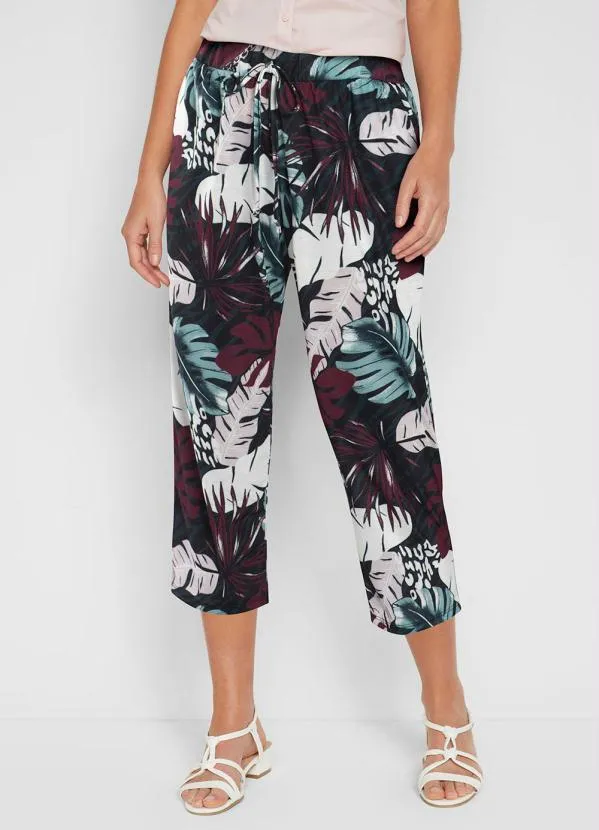 bonprix - Calça com Bolso Folhagem Roxo