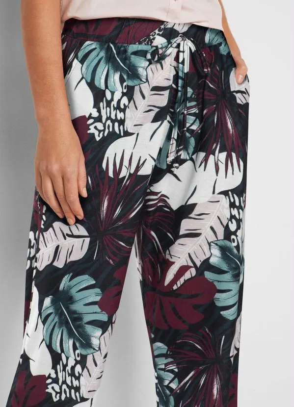 bonprix - Calça com Bolso Folhagem Roxo 7