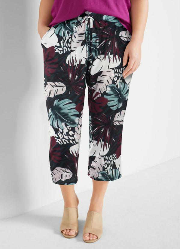 bonprix - Calça com Bolso Folhagem Roxo