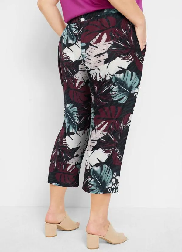 bonprix - Calça com Bolso Folhagem Roxo 4