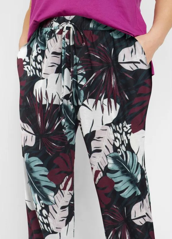 bonprix - Calça com Bolso Folhagem Roxo 3