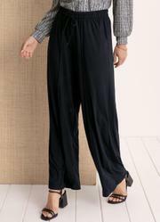 Cala com Nervuras Eelstico na Cintura Preta