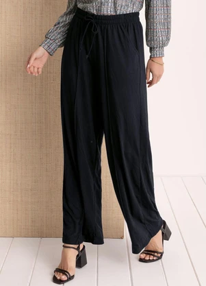 Moda Pop - Calça com Nervuras Eelástico na Cintura Preta - MODA POP