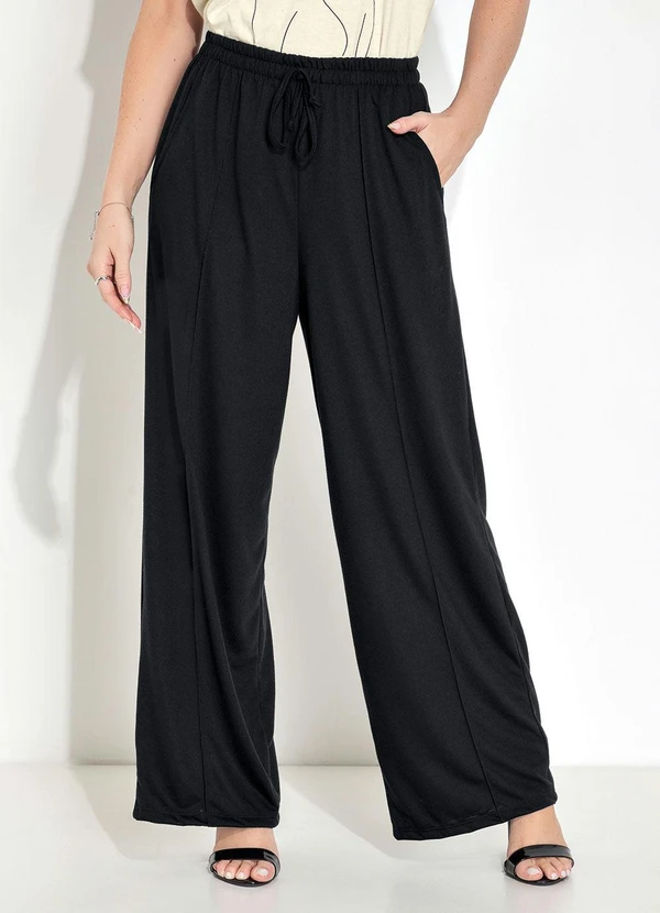 Moda Pop - Calça com Nervuras Eelástico na Cintura Preta 3