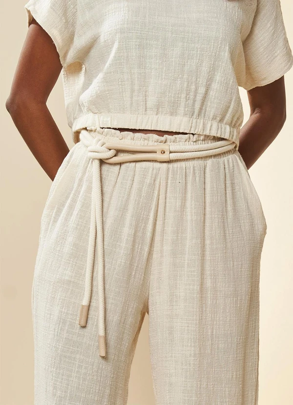 Doce Trama - Calça Cropped Cintura Média Nature Branco 6