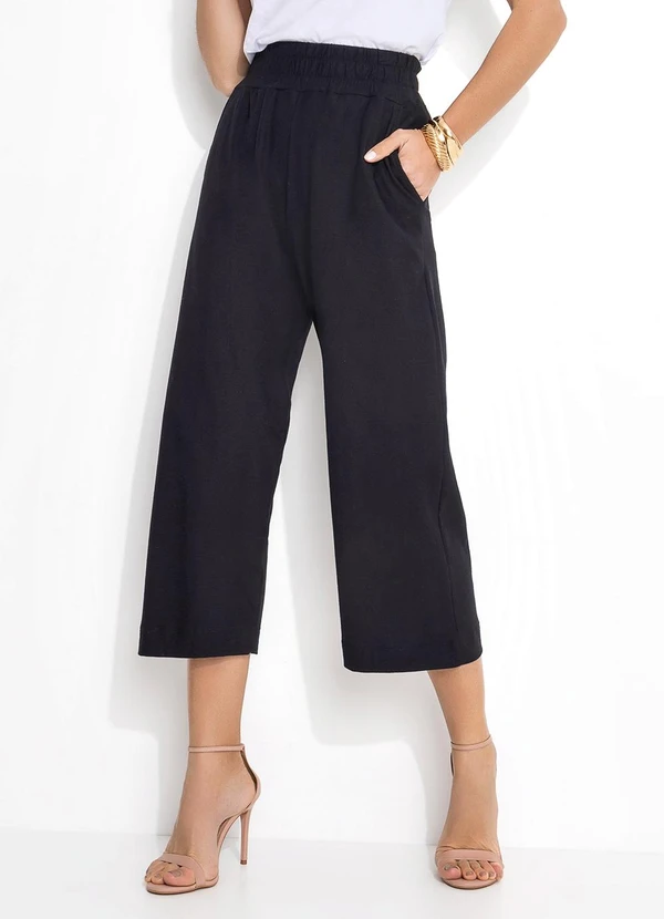 Quintess Calça em Meia MalhaPreta Pantacourt