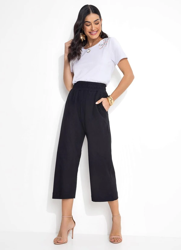 Quintess - Calça em Meia MalhaPreta Pantacourt 10