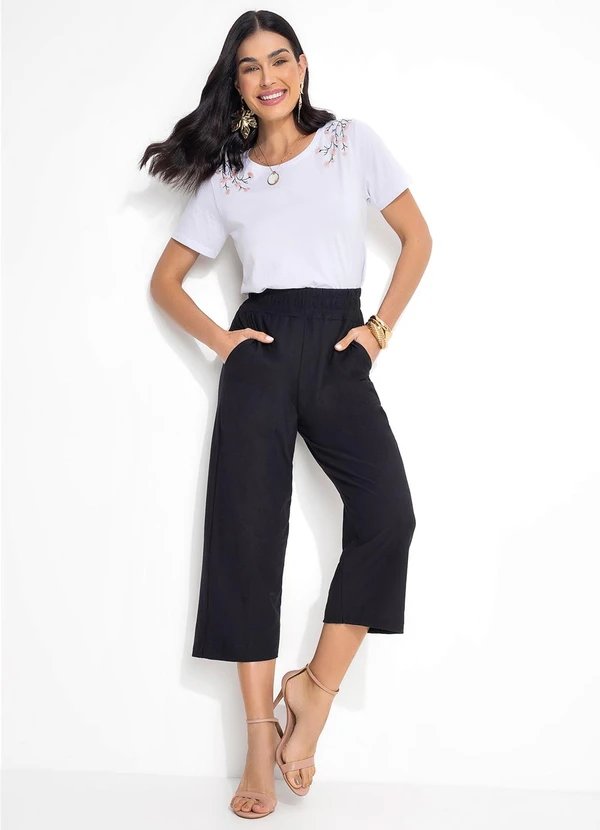 Quintess - Calça em Meia MalhaPreta Pantacourt 9