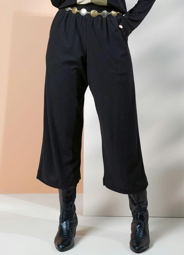 Quintess - Calça em Meia MalhaPreta Pantacourt 7