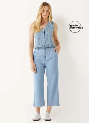 Marialícia - Calça Feminina Jeans Pantacourt Azul - MARIALÍCIA