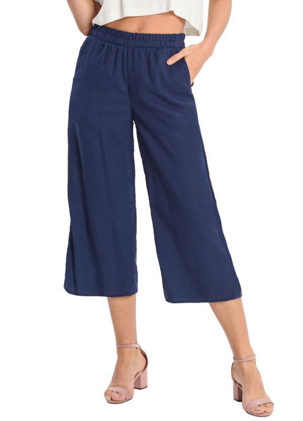 Rovitex - Calça Feminina Pantacourt de Linho Azul