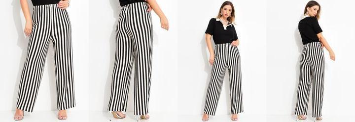 Calça Listrado Preto e Branco em Malha Texturiza