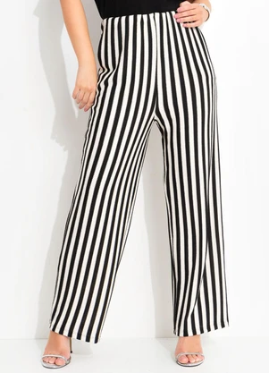 Quintess - Calça Listrado Preto e Branco em Malha Texturiza - QUINTESS