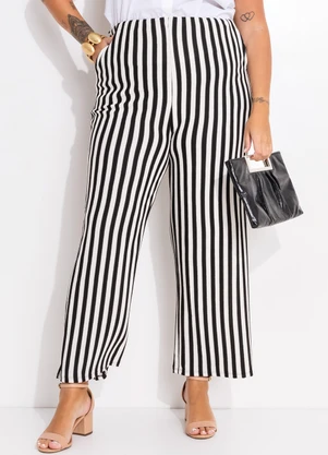 Quintess - Calça Listrado Preto e Branco em Malha Texturiza - QUINTESS