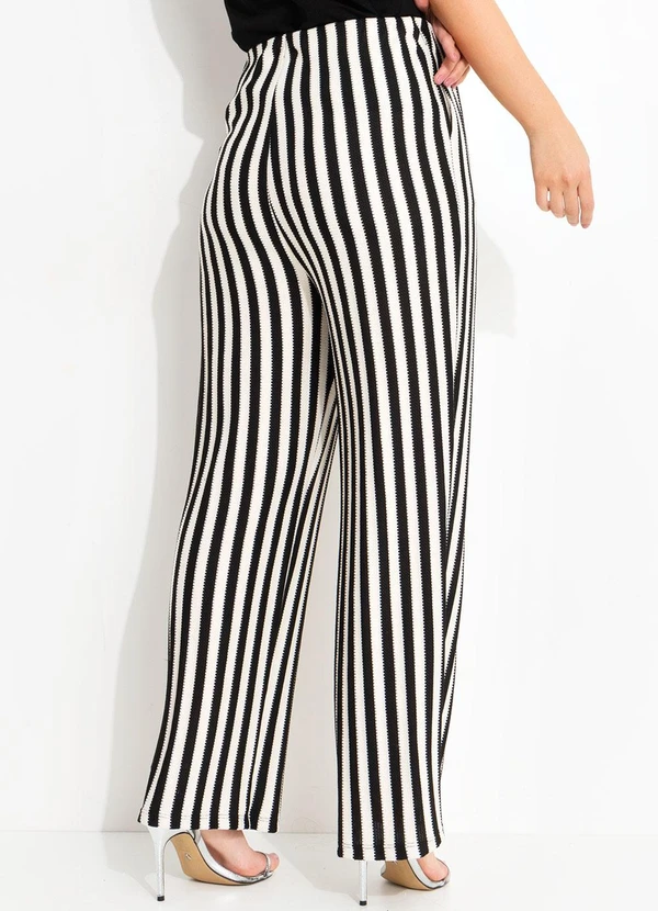 Quintess - Calça Listrado Preto e Branco em Malha Texturiza 2