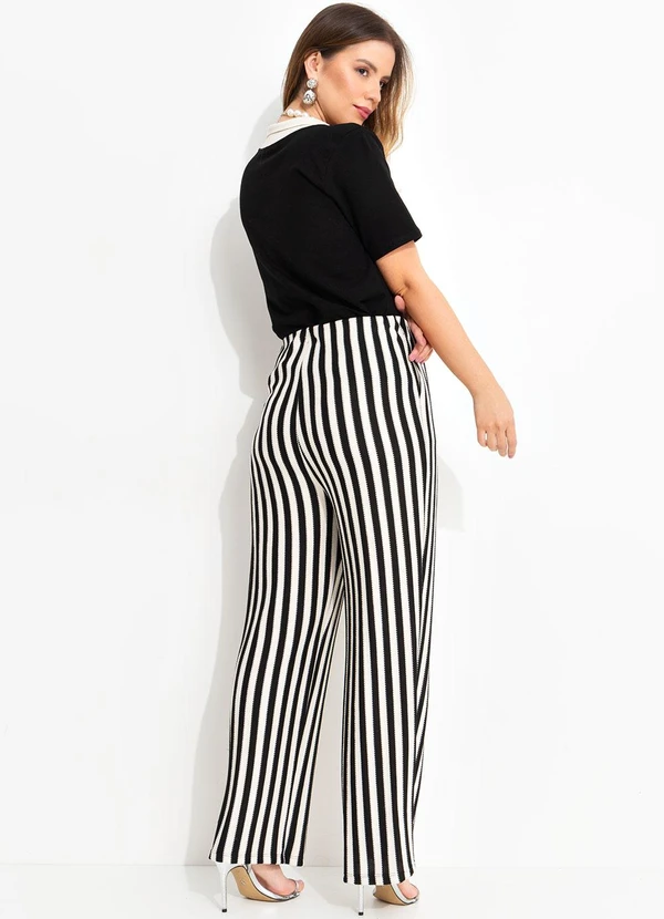 Quintess - Calça Listrado Preto e Branco em Malha Texturiza 5