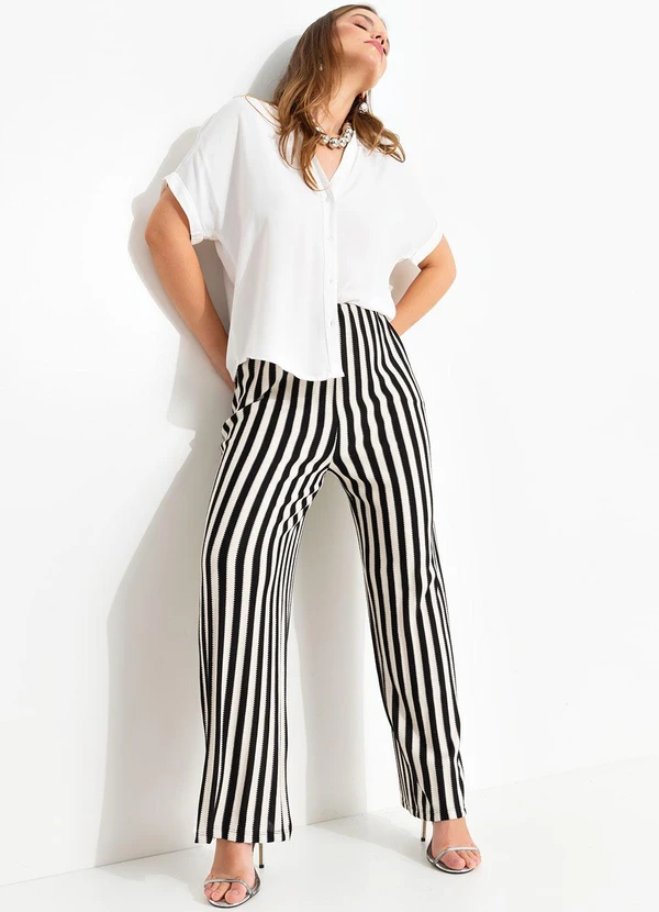 Quintess - Calça Listrado Preto e Branco em Malha Texturiza 9