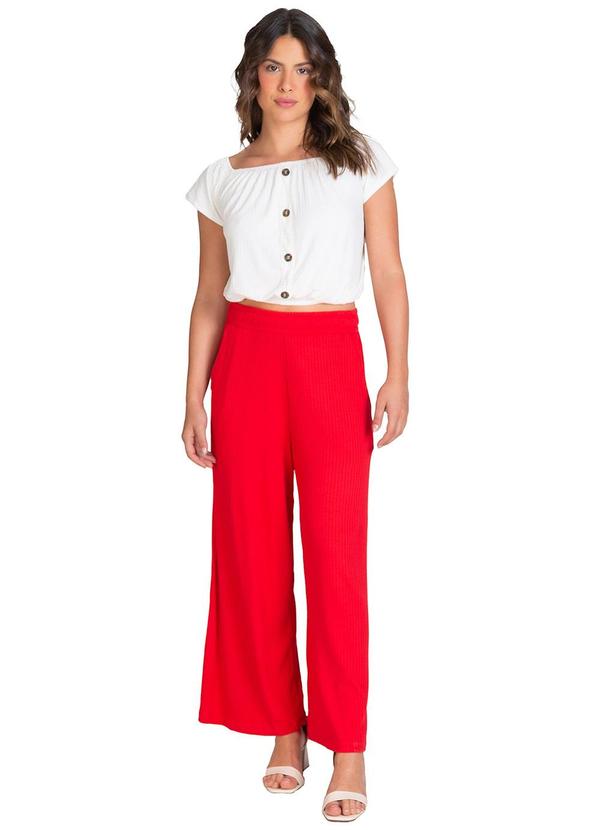 Infinita Cor - Calça Pantacourt Feminina Canelada Vermelho 3