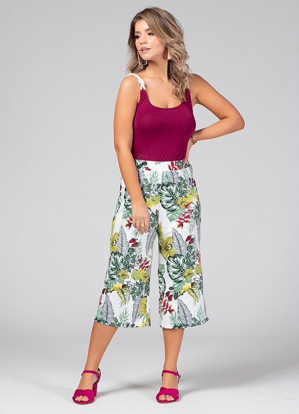 Quintess - Calça Pantacourt Floral com Elástico na Cintura 3